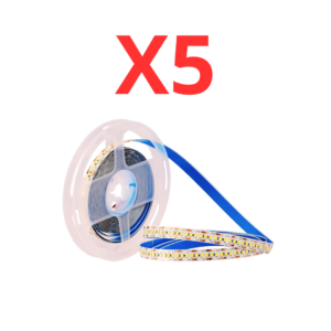 عدد 5 لفة شريط إضاءة LED بروفايل ليد 5متر اضاءة وورم 3000كيلفن – 27وات لكل متر بطول 5متر للفة ، نحاس خام اي سي 151 الاعلي جودة بعمر افتراضي 25000ساعة عمل بضمان 3سنوات 12فولت