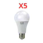 عدد 5 قطع لمبة ليد 16وات اضاءة ابيض 6500كيلفن – 1600ليومن – 20000ساعة عمل – درجة وضوح اللون 85 – عمر افتراضي 7سنوات كعب E27 - موديل كوسيان